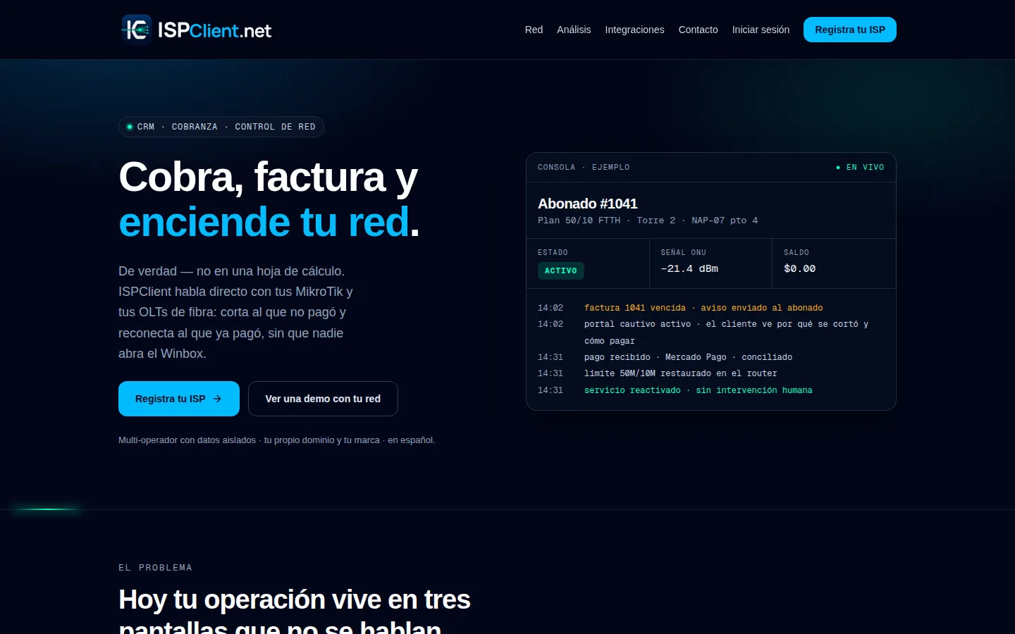 Portada de ISPClient: cobra, factura y enciende tu red