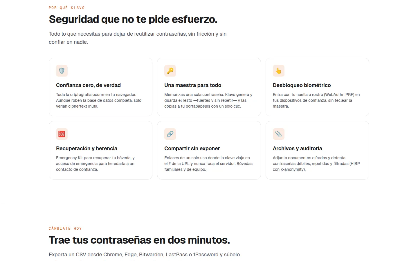 Funciones de seguridad: confianza cero, biometría y compartir sin exponer